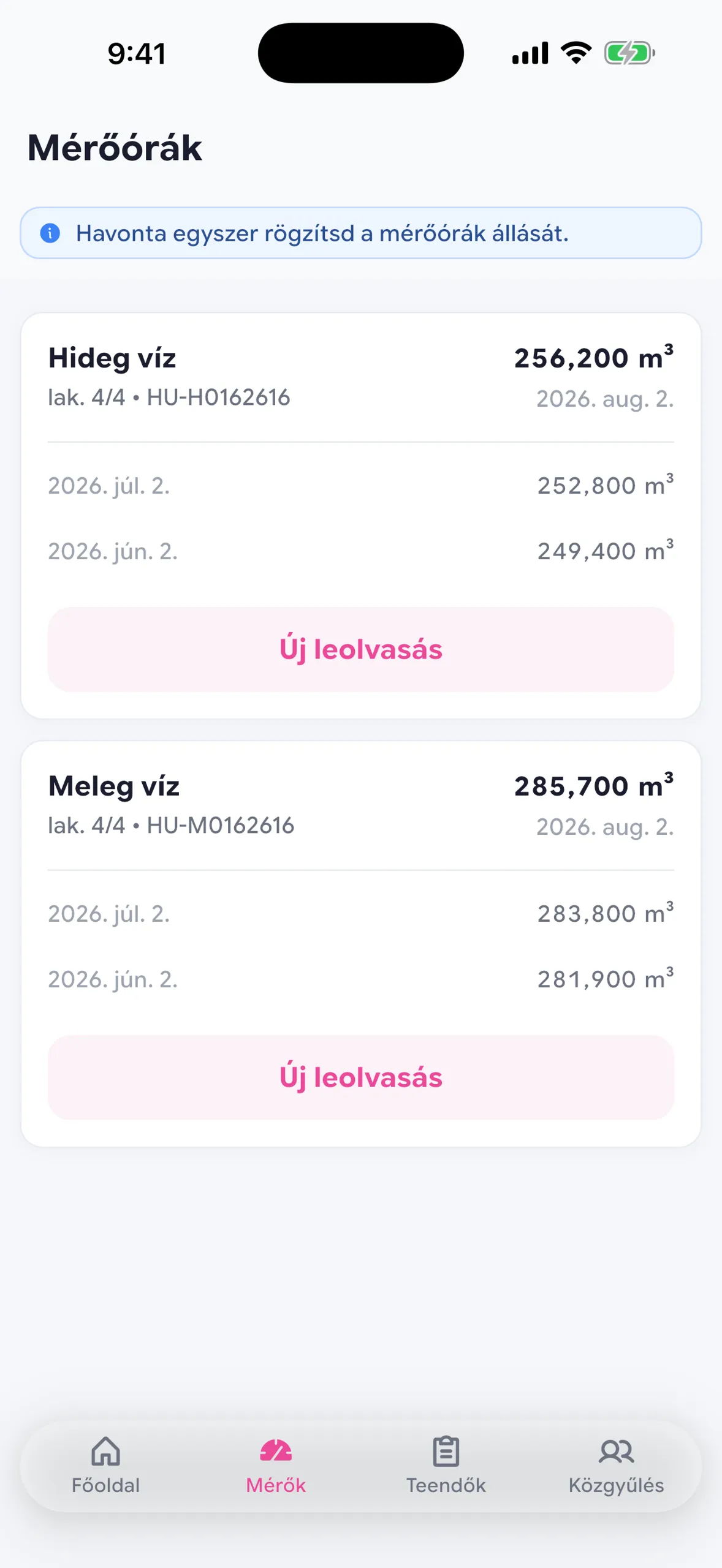 Korábbi leolvasások